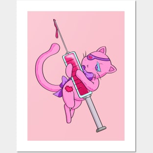 Plush kitty with syringe Posters and Art